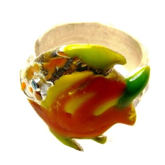 Anello Pesce In Argento, Zirconi Colorati E SmaltI COLORATI